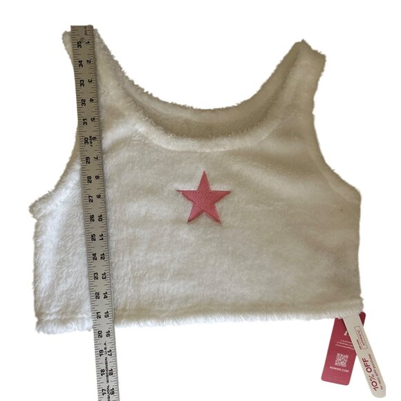 Romwe Fuzzy White Crop Tank Top With Pink Star XL Polyester & Elastane Blend - Picture 7 of 7